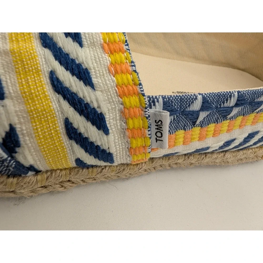 TOMS Espadrille Flats Blue Yellow Woven Geometric Alpargata - 7